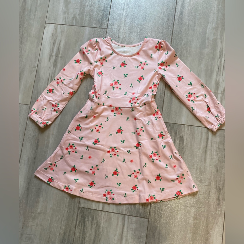 NWOT Sugar Bee Emily Pink Long Sleeve Fit & Flare Dress Red Heart Floral Girl 3T